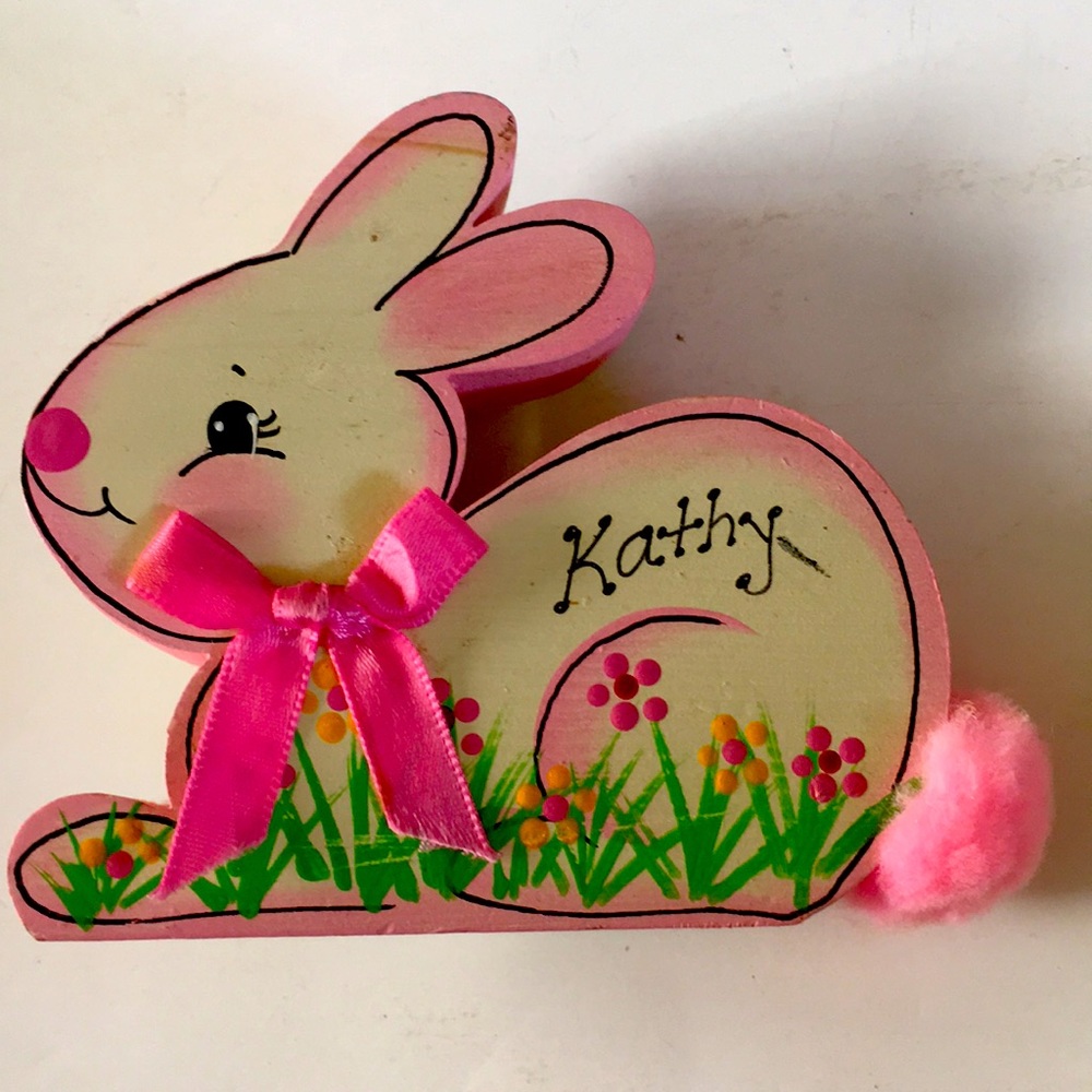 Pink bunny note holder, personalized for Kathy